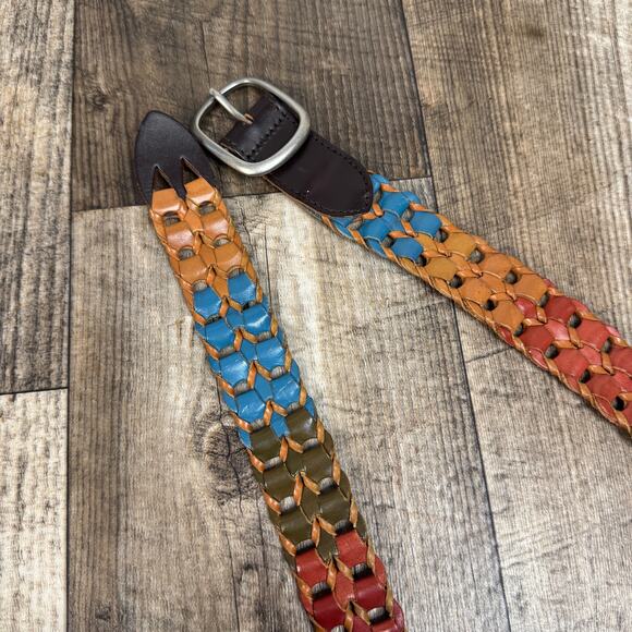 Vintage Woven Leather Belt Boho Braided Multi Color Size XL Festival Western main image 7